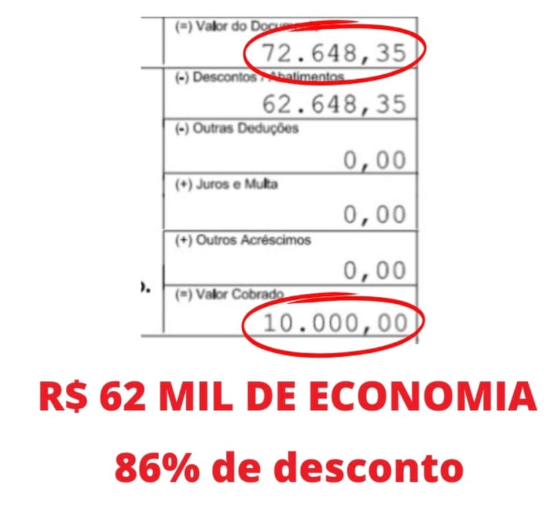 Acordo com 86% de desconto
